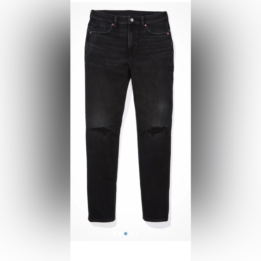 American Eagle Black Distressed Mom Jeans